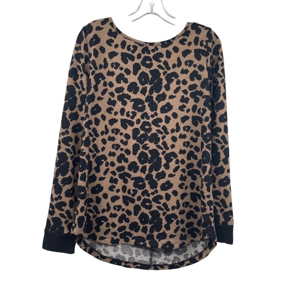 Pink Clover Leopard Print Top Button Back Elbow Patch Black/Tan Size Large - Picture 1 of 9